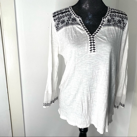 Lucky Brand Tops - Lucky Brand White Black Embroidered Tunic